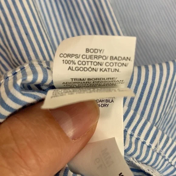 Lucky NWT Blue White Striped Ruffle Off Shoulder 100% Cotton Flounce Boxy Top S - Picture 11 of 12